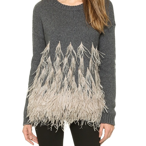 Elizabeth James Ostrich Feather Sweater 